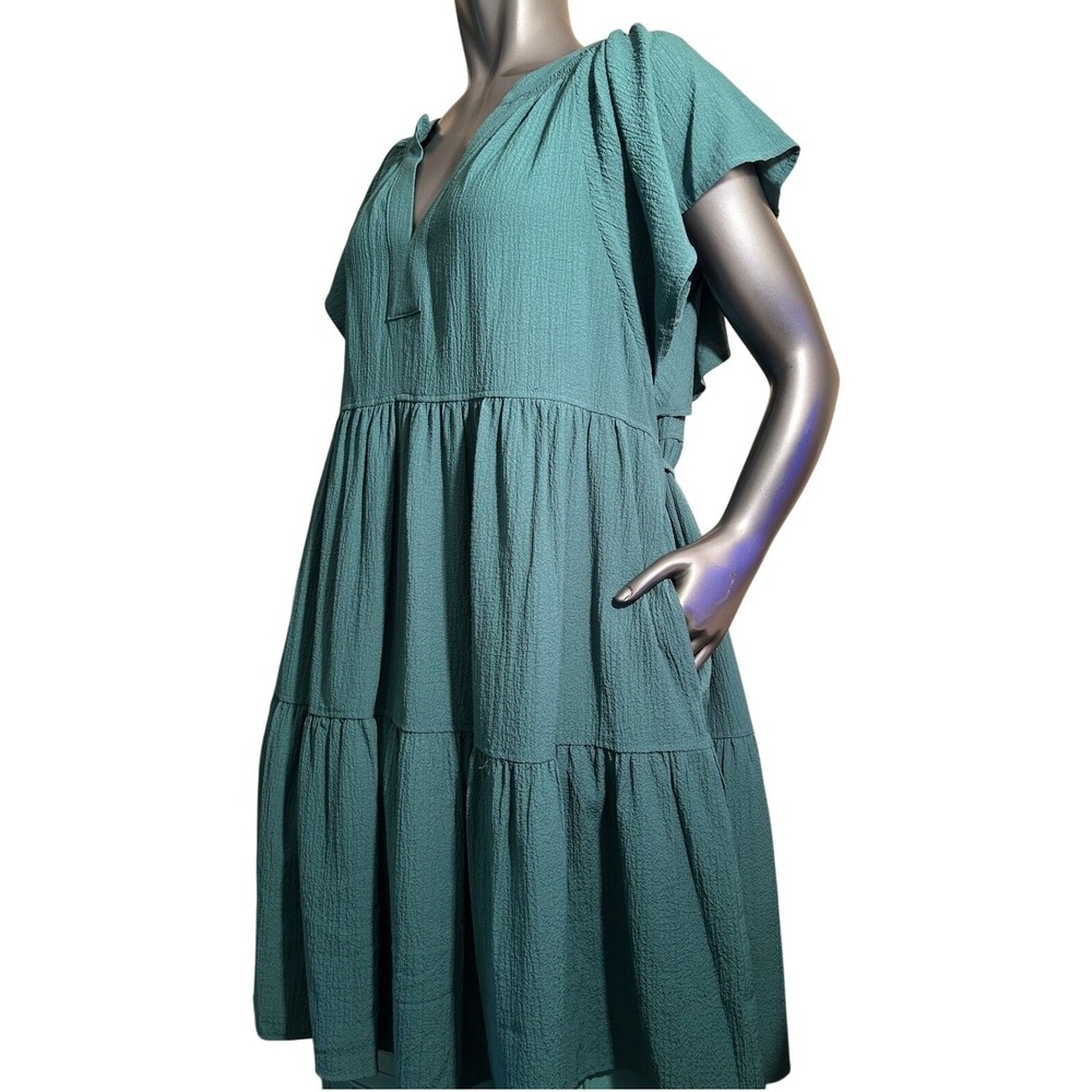 Calvin Klein Womens‎ Babydoll Dress Pockets Front/Back Waist Tie Green Size 16
